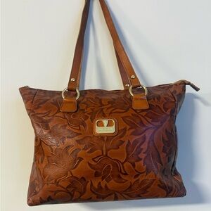 VALENTINA Luxurious Brown Floral Tote